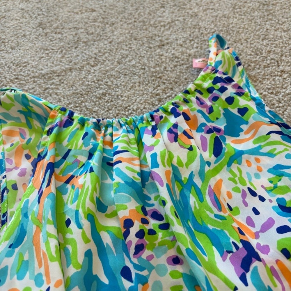 Lilly Pulitzer Skylar Tank Top Womens M Blue Green Sea Soiree Flowy Halter Beach - Picture 2 of 10